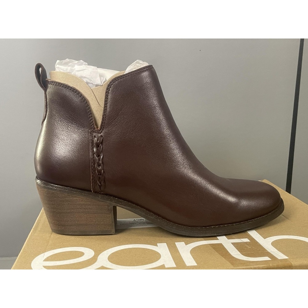 Earth Boots Womens Size 8.5 Brown Marisole Leather Ankle Booties Block Heel Zip